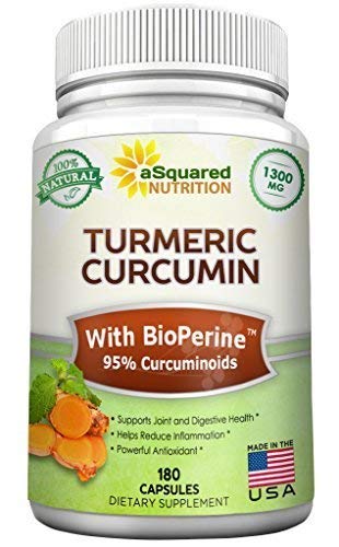 Pure Turmeric Curcumin 1300mg with BioPerine Black Pepper Extract - 180 Capsules - 95% Curcuminoids