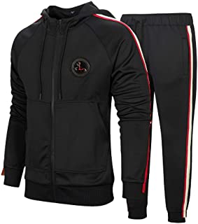 MANTORS Men's Hooded Athletic Tracksuit Full Zip Casual Jogging Gym Sweat Suits Black XL