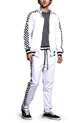 G-Style USA Men's Checkered Track Suit ST500 - White - X-Large - O1B