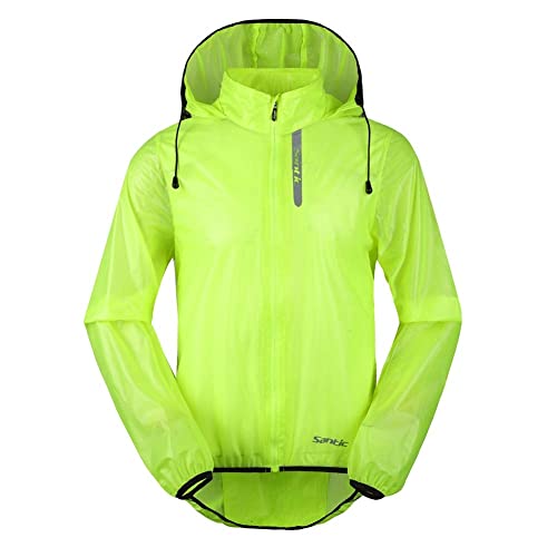 Santic Men's Cycling Rain Coat Jersey Bicycle Windproof Jacket Hooded Skin Coat Green X-Large 7008V