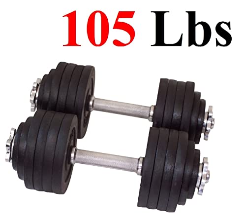 One Pair of Adjustable Dumbbells Cast Iron Total 105 Lbs