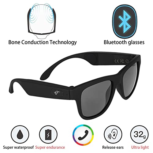 G1 Bone Conduction Headphones Polarized Glasses Sunglasses kkcite CSR8635 Bluetooth 4.0 Headset SmartTouch Stereo Music Earphone Wireless Headphone with Microphone Black