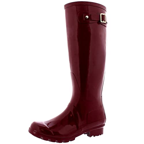 Womens Original Tall Gloss Winter Waterproof Wellies Rain Wellington Boots - 8 - BUR39 BL0043