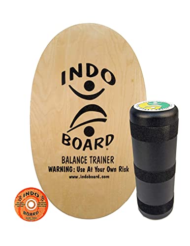 INDO BOARD Original Balance Board with 6.5 Roller And 30 X 18 Non-Slip Deck  Natural Wood Design