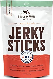 Rocco & Roxie - Jerky Dog Treats Made in USA - Puppy Training Treat Slow Roasted Snacks for Dogs - Natural Grain Free Soft Chews - Delicious and Healthy Jerkey Sticks - All USDA Inspected Beef