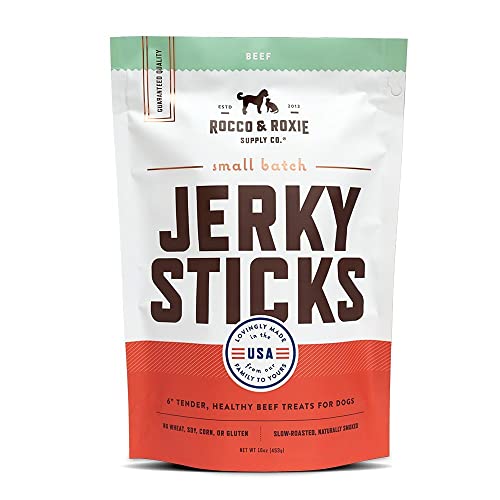 Rocco & Roxie - Jerky Dog Treats Made in USA - Puppy Training Treat Slow Roasted Snacks for Dogs - Natural Grain Free Soft Chews - Delicious and Healthy Jerkey Sticks - All USDA Inspected Beef