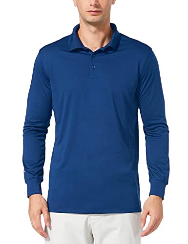 Baleaf Men's UPF 50+ Performance Quick Dry Golf Solid Polo Active Shirt Long Sleeve Royal Blue Size XL