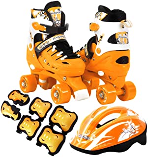 Scale Sports Kids Quad Skates Combo Set 6 PCS Protective Gear Helmet Durable Safe Outdoor Roller Pink Size Medium