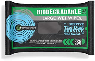 Surviveware Biodegradable Wet Wipes for No Rinse Bathing and Showers. Great for Camping