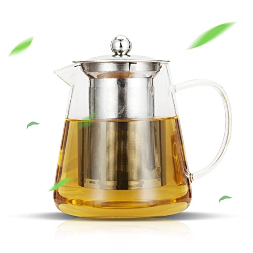 Luxtea Glass Teapot 25oz with Removable Stainless Steel Infuser and Steeper Filter Tea Maker for Blooming and Loose Leaf Tea Pots