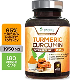 Turmeric Curcumin Max Potency 95% Curcuminoids 1950mg with Bioperine Black Pepper for Best Absorption