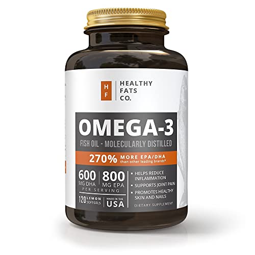 Fish Oil Omega 3 Capsules: Best Triple Strength Supplements with EPA & DHA Oils - Pure Healthy & Burpless Fish Oil Supplements with Natural Fatty Acids - 120 Count 1400 Miligram Softgel Pills