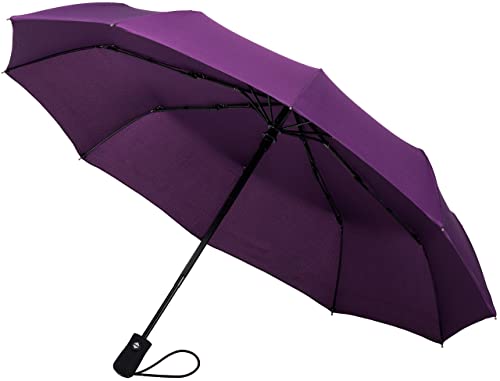 Crown Coast Eggplant Purple Travel Umbrella - 60 MPH Windproof Lightweight for Men Women and Kids