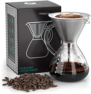 Coffee Gator Pour Over Brewer  Unlock Flavor with Paperless Filter and Carafe  27floz