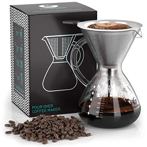 Coffee Gator Pour Over Brewer  Unlock Flavor with Paperless Filter and Carafe  27floz