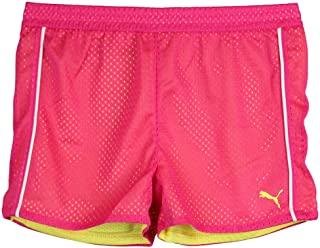 Puma Big-Girls Double Mesh Athletic Shorts Pink Yellow White Small