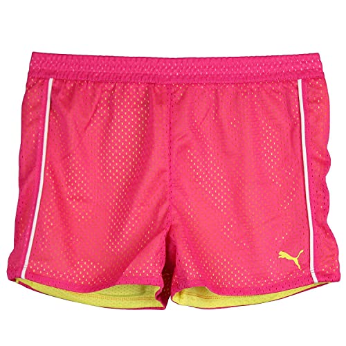 Puma Big-Girls Double Mesh Athletic Shorts Pink Yellow White Small