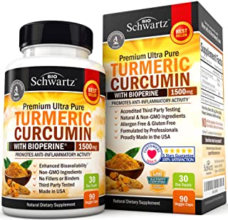 Turmeric Curcumin with Bioperine 1500mg. Highest Potency Available. Premium Pain Relief & Joint Support with 95% Standardized Curcuminoids. Non-GMO