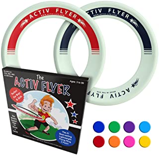 Activ Life Kid's Flying Rings Glow-in-The-Dark 2 Pack - Cool Outdoor Toys for Healthy Children to Play Outside with Family & Friends - Fun Birthday Party Favors for Girls & Boys 4 5 6 7 8 9 10 11