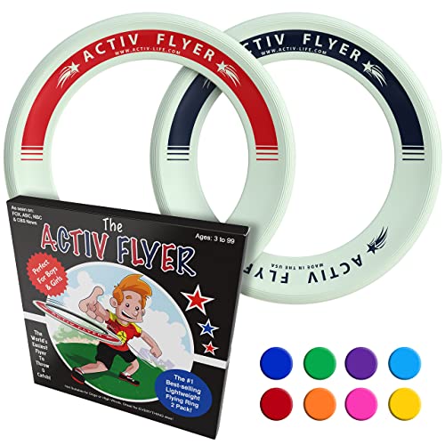 Activ Life Kid's Flying Rings Glow-in-The-Dark 2 Pack - Cool Outdoor Toys for Healthy Children to Play Outside with Family & Friends - Fun Birthday Party Favors for Girls & Boys 4 5 6 7 8 9 10 11