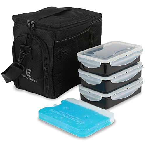 EDC Meal Prep Bag by Evolutionize - Full Meal Management System includes Portion Control Meal Prep Containers + Ice Pack