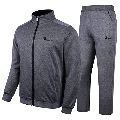 YSENTO Men's Warm Athletic Track Suits Full Zip Jogger Sweatsuits Set Dark Grey Size L