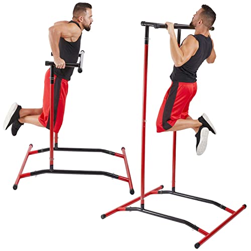 GoBeast Pull Up Bar Free Standing Dip Station - Portable Power Tower Home Gym Equipment With 3 Resistance Bands