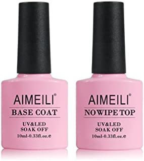 AIMEILI Gel Nail Polish No Wipe Top and Base Coat Set Soak Off UV LED Gel Nail Lacquer - 2 x 10ml