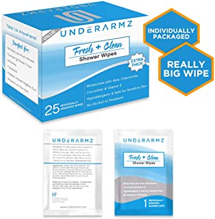 Shower Wipes for Travel. 25 Individually Wrapped Wet Wipes Unscented. Naturally Soothing Adult Wipes. Travel Wipes- Hypoallergenic