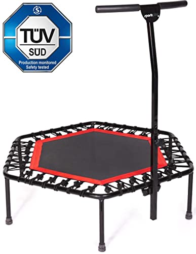 SportPlus Fitness Trampoline with Bar / OR Replacement Bungees  Indoor Rebounder Trampoline for Adults  Ideal for Cardio Workout