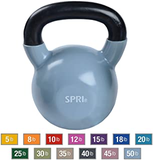 SPRI Kettlebell Weights Deluxe Cast Iron Vinyl Coated Comfort Grip Wide Handle Color Coded Kettlebell Weight Set