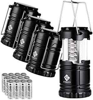 Etekcity 4 Pack Portable LED Camping Lantern Flashlight with 12 AA Batteries - Survival Kit for Emergency