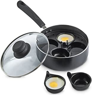 VonShef Egg Poacher Sauce Pan with Removable Poaching Cups and Glass Lid