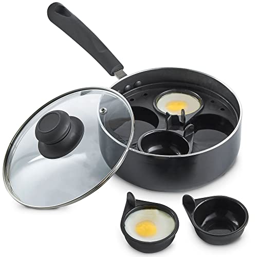 VonShef Egg Poacher Sauce Pan with Removable Poaching Cups and Glass Lid