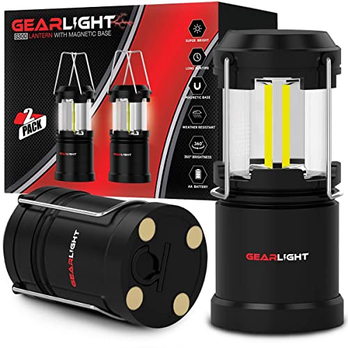 GearLight LED Lantern with Magnetic Base 2 Pack - Battery Powered and Operated Camping Lanterns with Hanging Hook - Best Outdoor