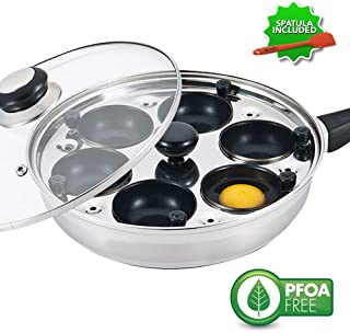 Eggssentials Poached Egg Maker - Nonstick 6 Egg Poaching Cups - Stainless Steel Egg Poacher Pan FDA Certified Food Grade Safe PFOA Free with Bonus Spatula