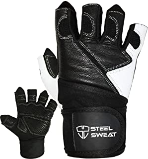 Steel Sweat Weightlifting Gloves - 18 inch Wrist Wrap Support for Workout