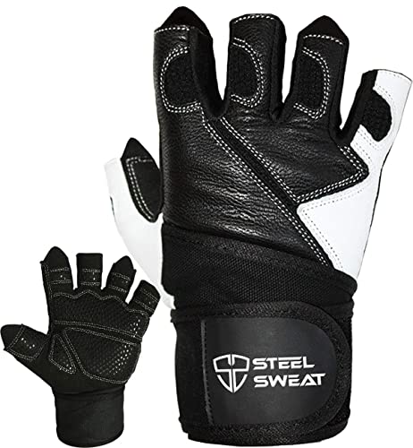 Steel Sweat Weightlifting Gloves - 18 inch Wrist Wrap Support for Workout