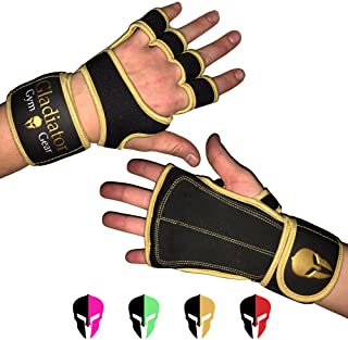 GLADIATOR GYM GEAR Calisthenics Gloves with Built in Wrist WRAP & Full Leather Palm Protection Non Slip Grip. G3 Workout Gloves for WOD Weightlifting PULLUPS Kettlebells Dumbbells