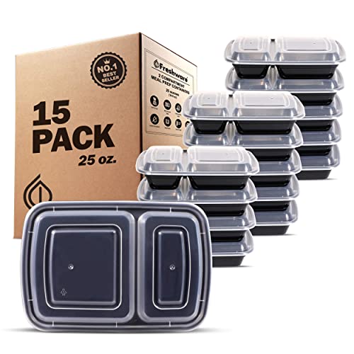 Freshware Meal Prep Containers 15 Pack 2 Compartment with Lids