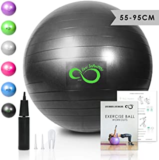 Exercise Ball -Professional Grade Exercise Equipment Anti Burst Tested with Hand Pump- Supports 2200lbs- Includes Workout Guide Access- 55cm/65cm/75cm/85cm Balance Balls