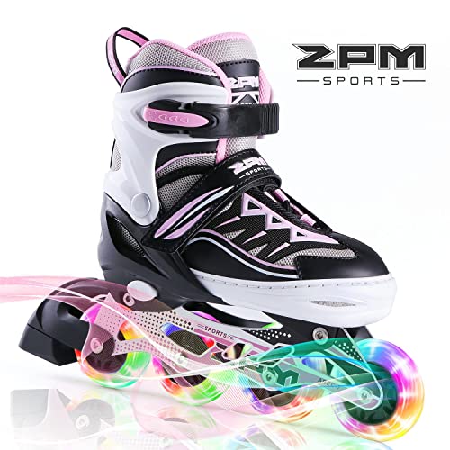 2PM SPORTS Cytia Pink Girls Adjustable Illuminating Inline Skates with Light up Wheels