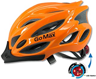 GoMax Aero Adult Safety Helmet Adjustable Road Cycling Mountain Bike Bicycle Helmet Ultralight Inner Padding Chin Protector and Visor w/Rear LED Tail Light Adjust