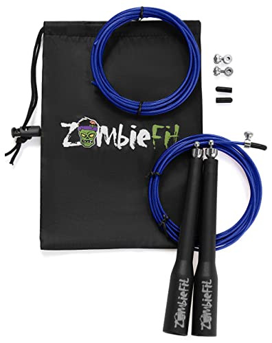 Speed Jump Rope by ZombieFit - Premium Quality - Made with 360° Ball Bearing for Consistent Spinning - Durable - No Kinks - Perfect for Crossfit Training Cardio MMA