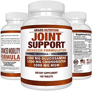 Glucosamine Chondroitin Turmeric MSM Boswellia - Joint Support Supplement for Relief 180 Tablets - Arazo Nutrition