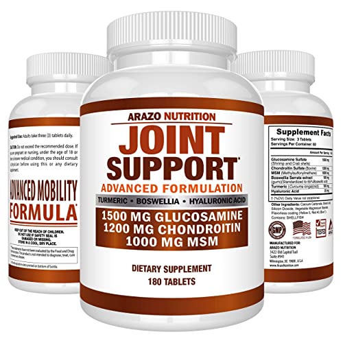 Glucosamine Chondroitin Turmeric MSM Boswellia - Joint Support Supplement for Relief 180 Tablets - Arazo Nutrition