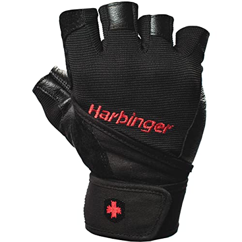 Harbinger Pro Wristwrap Weightlifting Gloves with Vented Cushioned Leather Palm