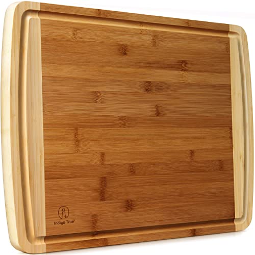 Indigo True Extra Large Bamboo Cutting Boards for Kitchen with Deep Juice Groove - 17.5 x 13.5 x 0.75"