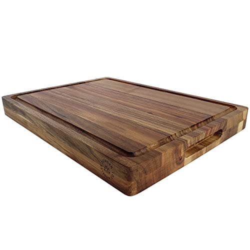 Large Reversible Multipurpose Thick Acacia Wood Cutting Board: 16x12x1.5 Juice Groove & Cracker Holder by Sonder LA