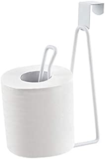 YININE Over The Tank Toilet Paper Holder Stand, Space Saving Hanging Over The Toilet Roll Tissue Holder Stand Storage Dispenser for RV Camper Small Bathroom, Hangs on Tank or Cabinet Door- White